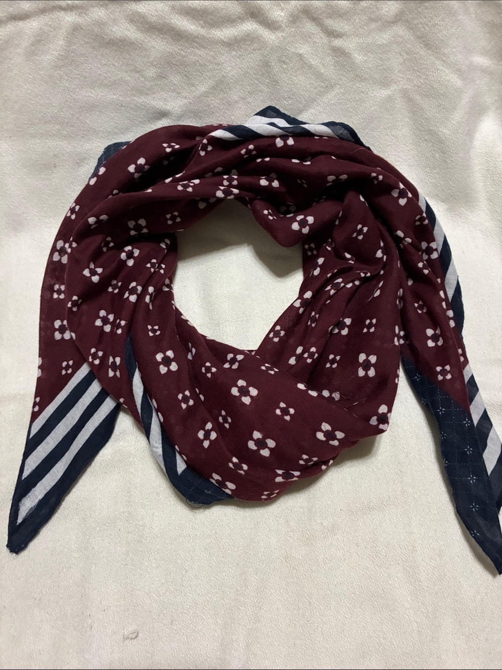 Stylish Burgundy Floral & Navy Stripe Women's Scarf